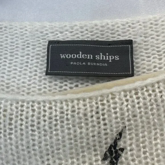 Wooden Ships White Lightning Bolt Open-Knit Sweater Mohair Wool Blend Medium